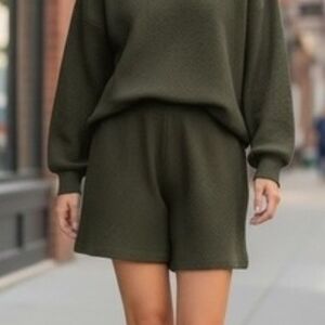 Zenana Olive Green Sweater and Shorts Set